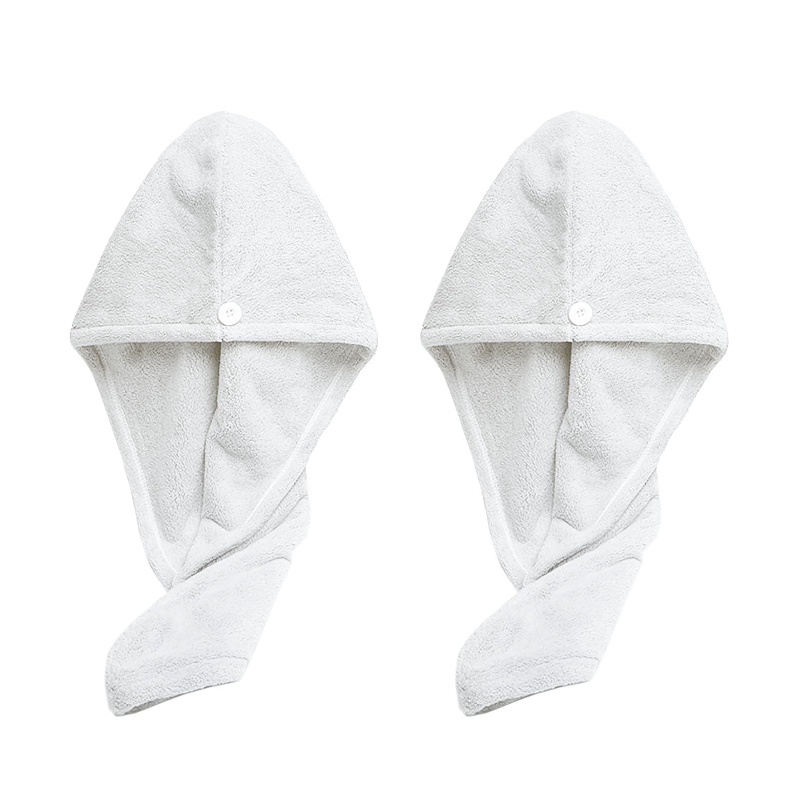 Xkzhrr 2 Pieza Toalla Microfibra Pelo,Toalla Pelo,Gorras para El Cabello con Botones, Toalla Pelo Microfibra Anti frizz,Turbante Microfibra Pelo,SúPer Absorbentes de Secado RáPido(Blanco)