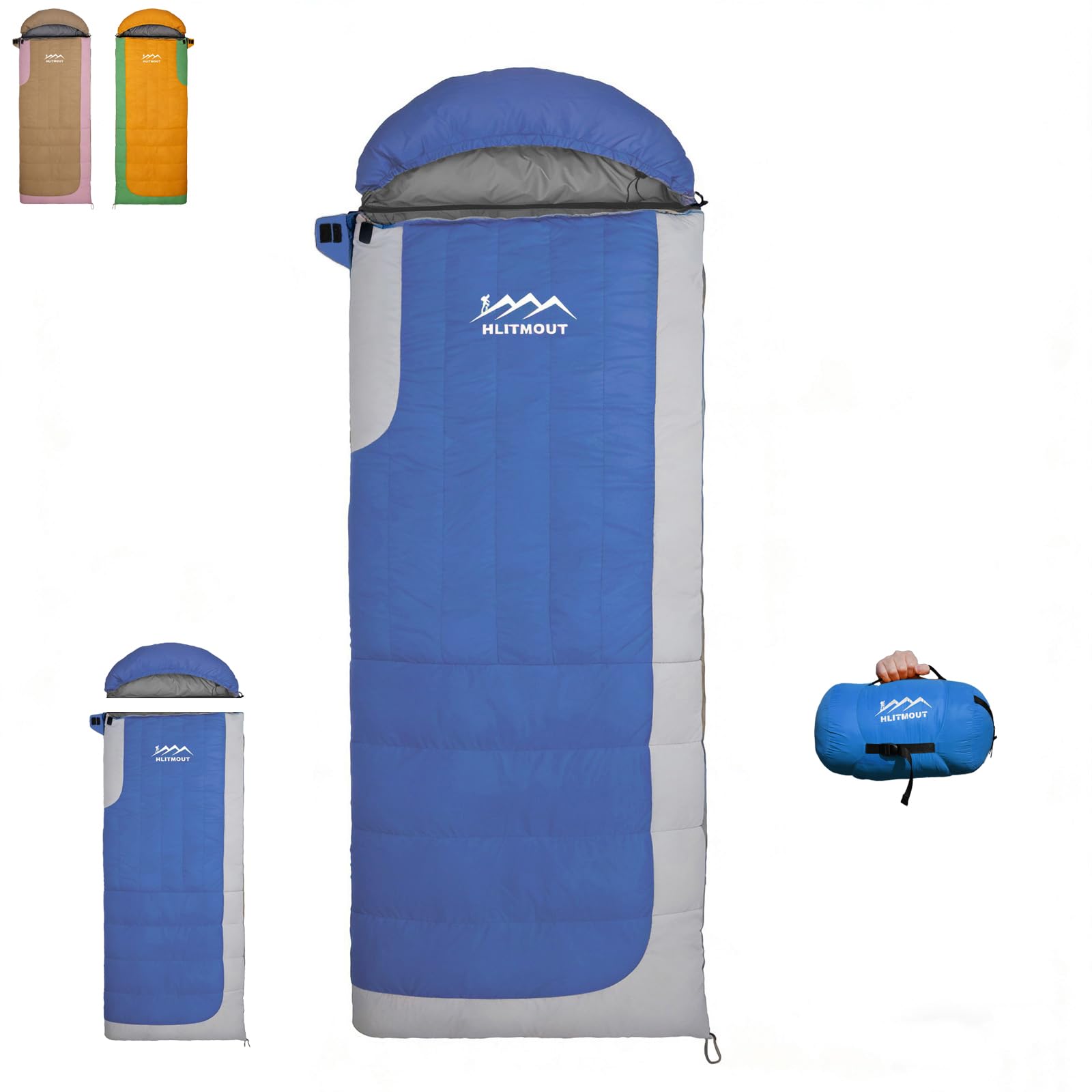 Photo 1 of HLITMOUT 3-in-1 Down Sleeping Bag with Detachable Hood,20°F 45°F Rectangular Lightweight Down Blanket Sleeping Bag for Adults,Teens Camping Hiking and Backpacking Outdoor and Indoor