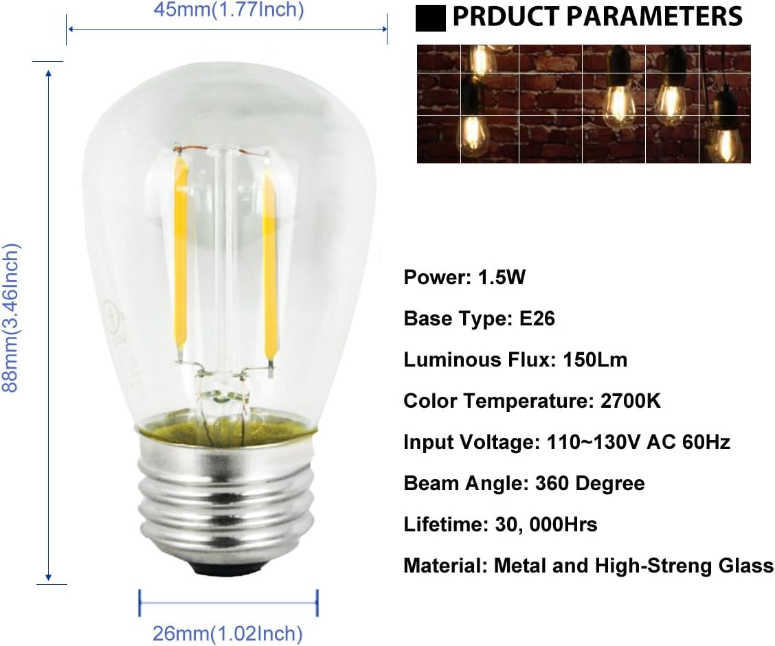 Black Friday - 70% OFF BRTLX S14 LED Edison Filament Bulb 2W Warm White 2700K 11W Incandescent Equivalent for Outdoor Commercial Grade String Lights Hanging Sockets Replacement Bulb Pack of 3 40% Off Discount BRTLX S14 LED Edison Filament Bulb 2W Warm White 2700K 11W Incandescent Equivalent for Outdoor Commercial Grade String Lights Hanging Sockets Replacement Bulb Pack of 3