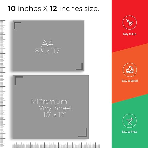 Vista 18 de MiPremium Vinilo de transferencia de calor de poliuretano HTV, planchado, 12 x 10 pulgadas, 4 hojas precortadas, para camisetas, sombreros, gorras