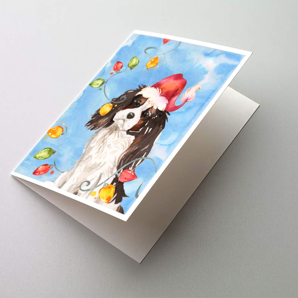 Caroline's Treasures CK2510GCA7P Christmas Lights Tricolor Cavalier Spaniel Greeting Cards and Envelopes Pack of 8 Blank Cards with Envelopes