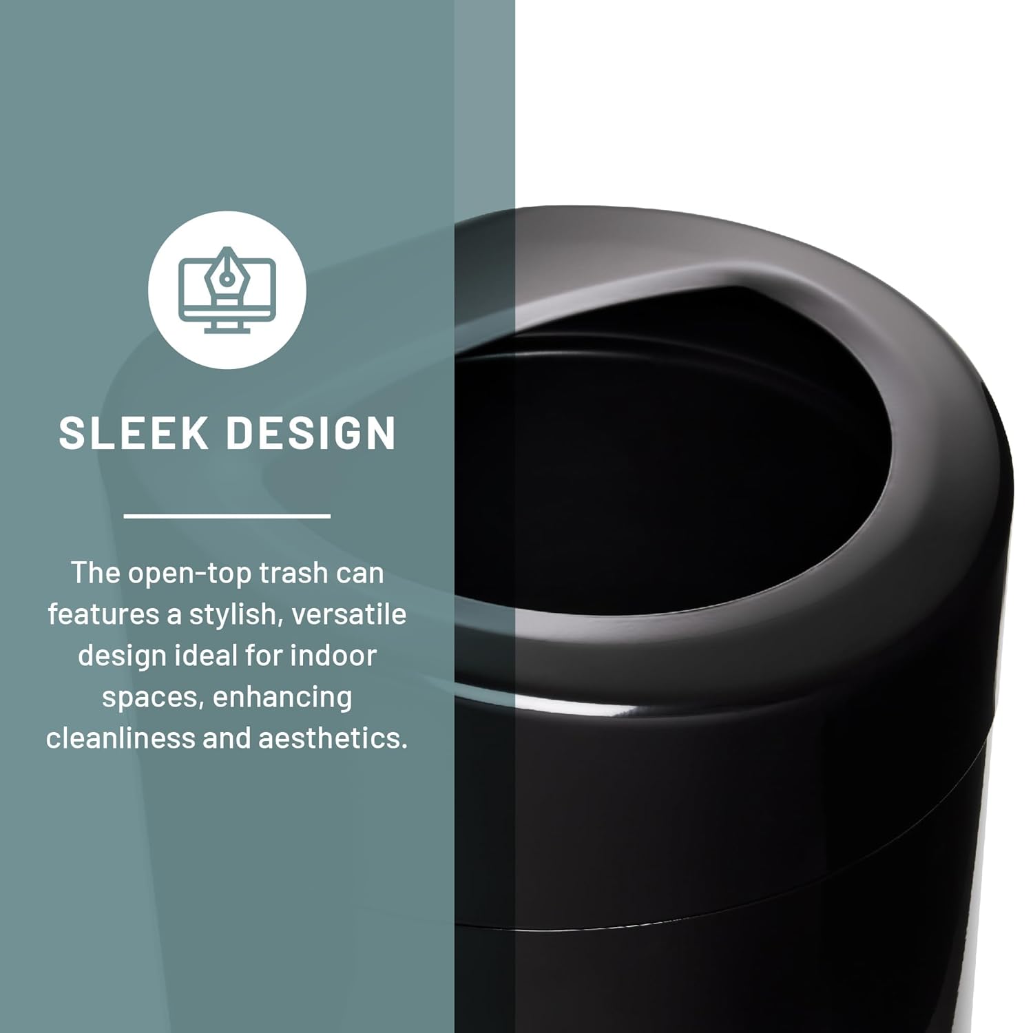 Pemberly Row Modern Open Top Waste Receptacle, 30 Gallon Steel Construction, Powder-Coated Black Finish, 33" H x 20" W x 20" D, Indoor Office Trash Can with Lid and Liner
