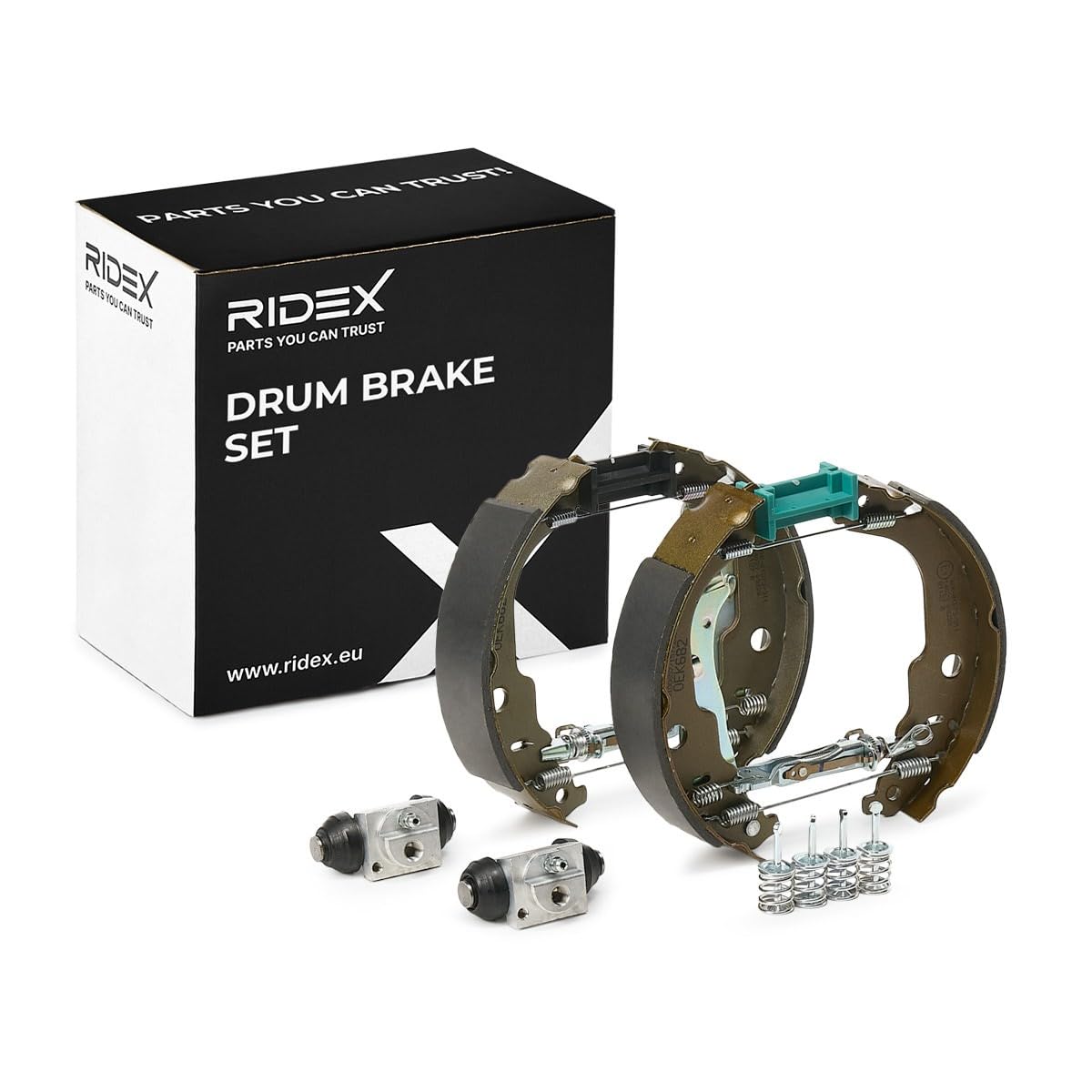 RIDEX 3859B0022 Bremsenset Trommelbremse Bremsbacken Satz mit Radbremszylinder mit Hebel Hinten