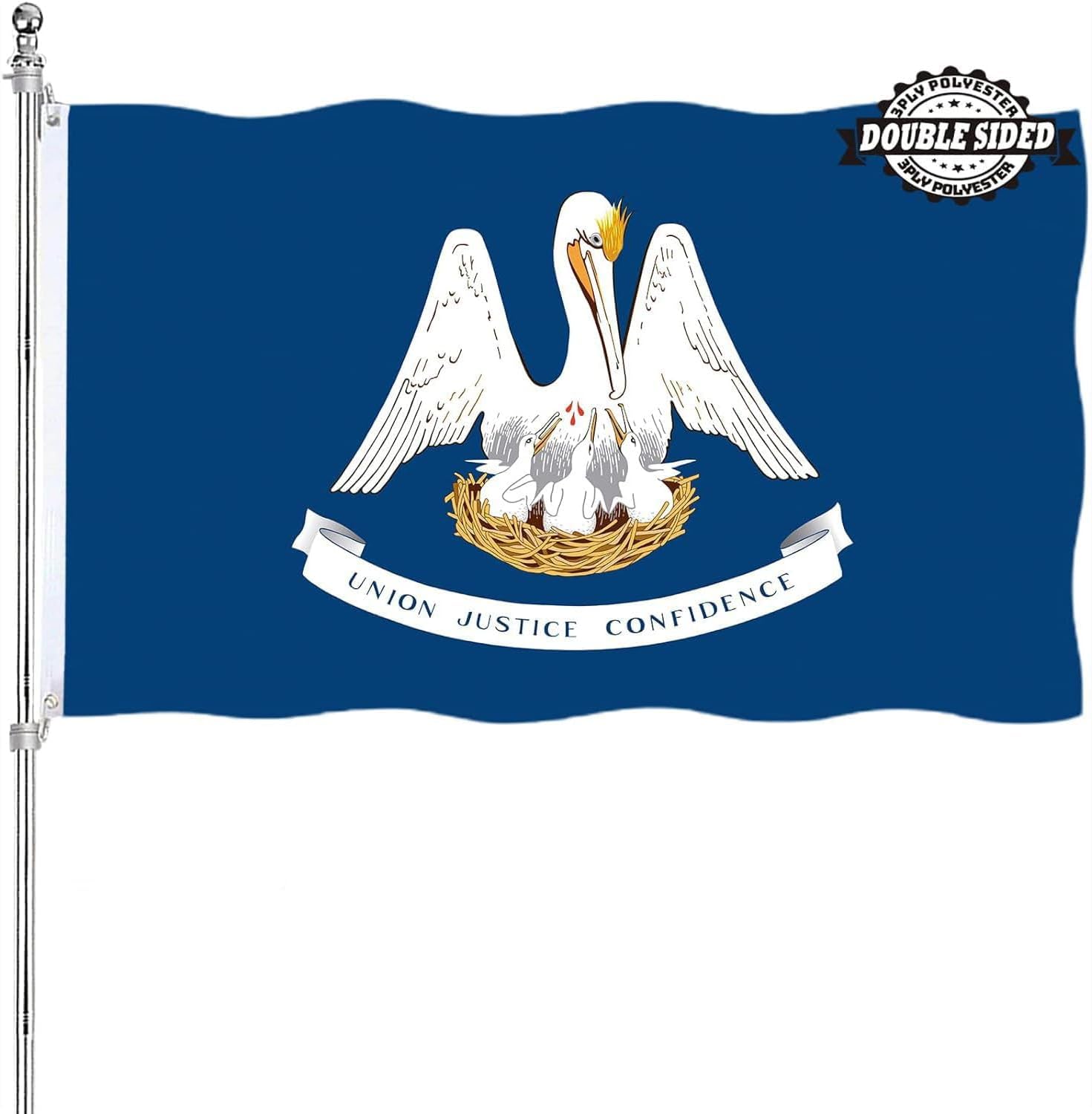 Louisiana State Flag 3x5 Outdoor Double Sided LA Flags Heavy Duty 3 Ply Polyester Material with 2 Metal Grommets, 4 Rows of Stitching