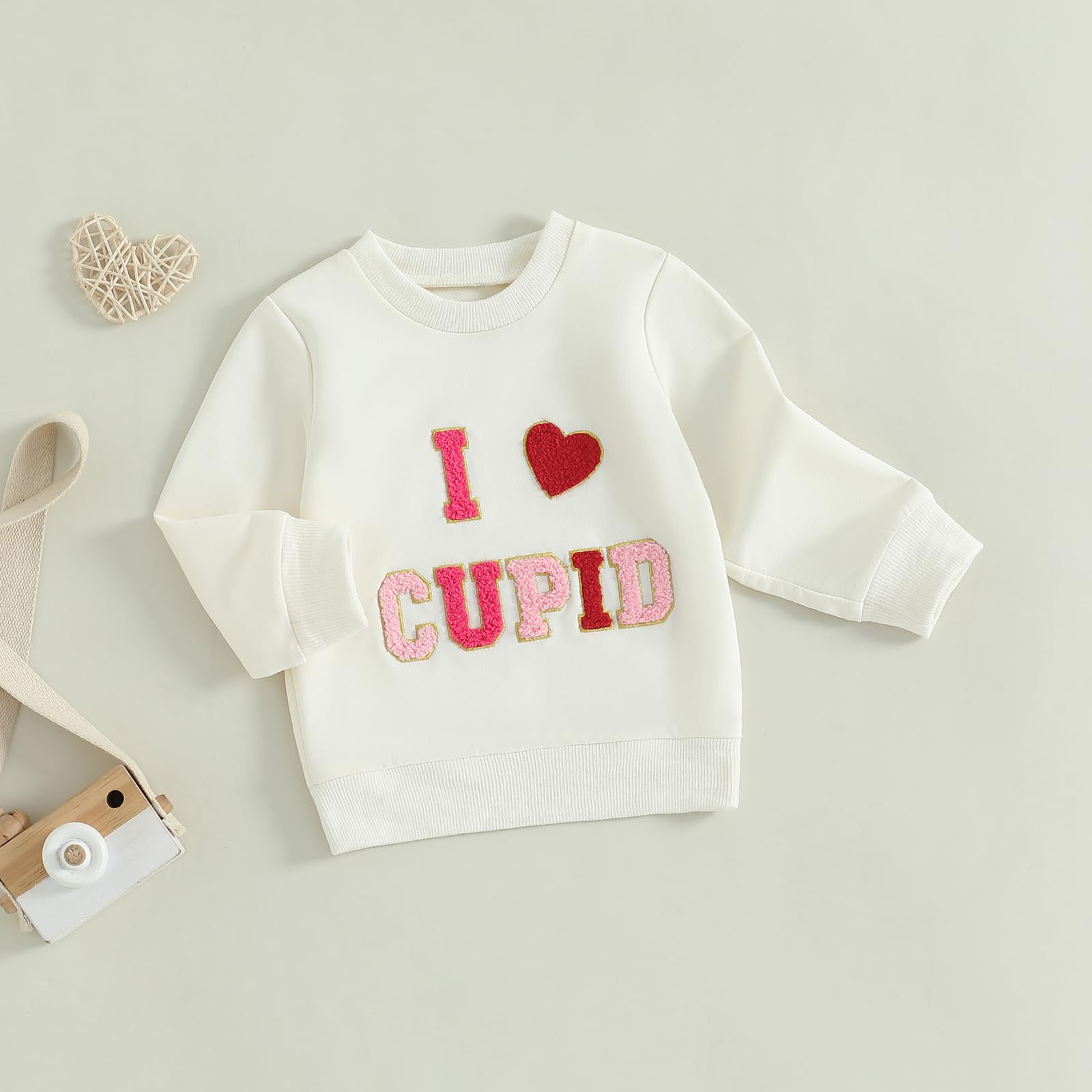 Ayalinggo Baby Girl Boy Valentines Day Outfit Toddler Heart Shaped Embroidery Sweatshirt Pullover Sweater Kids Clothes (Beige, 6-12 Months)