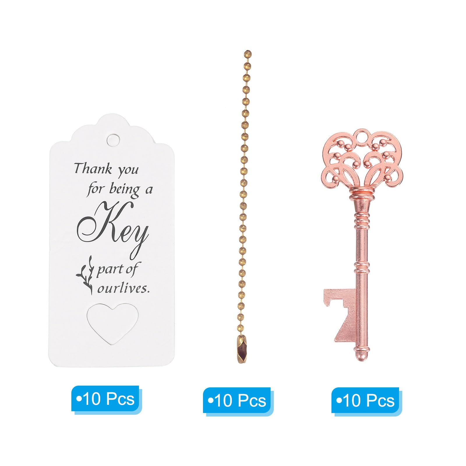 PATIKIL Vintage Key Bottle Openers, 10 Pcs Wedding Party Favor Souvenir Gift Set including Thank You Tag - Image 3