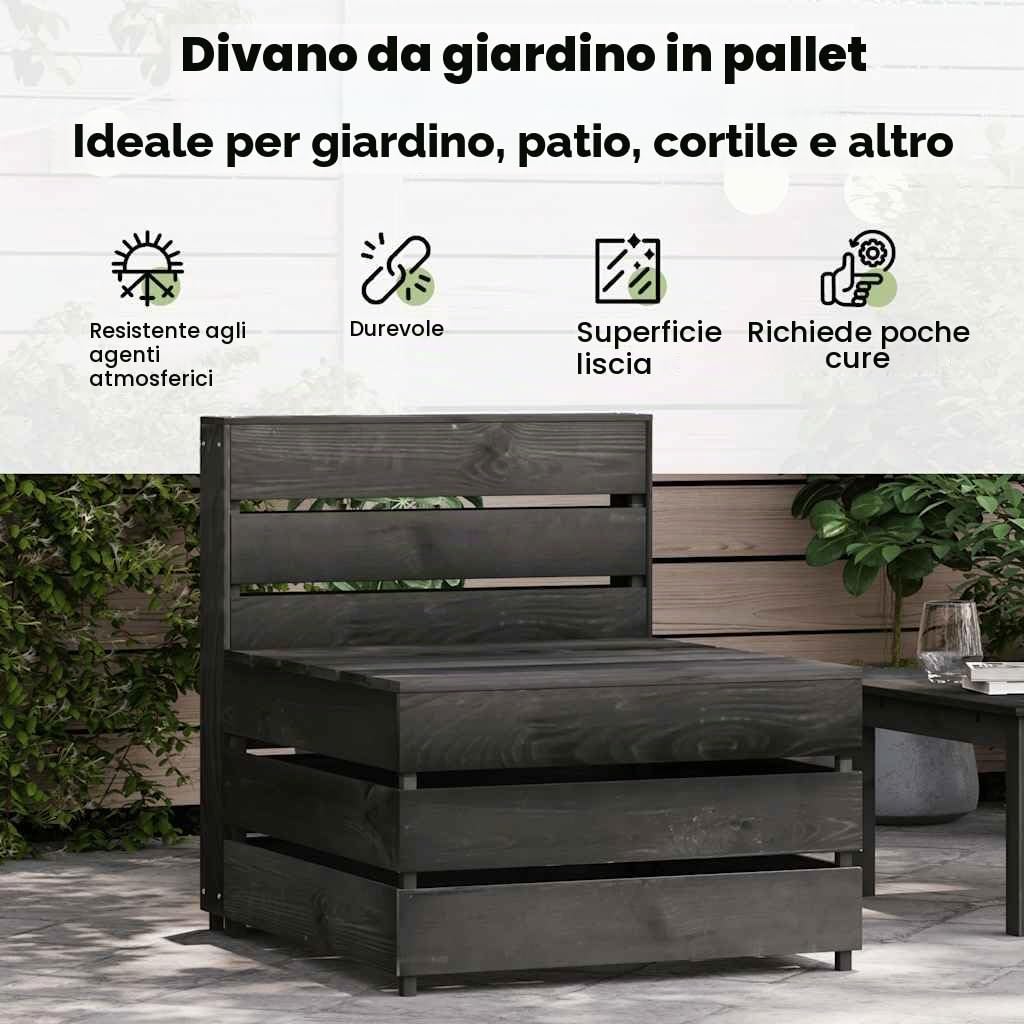 vidaXL Divano Centrale da Giardino Pallet Legno Pino Impregnato Grigio