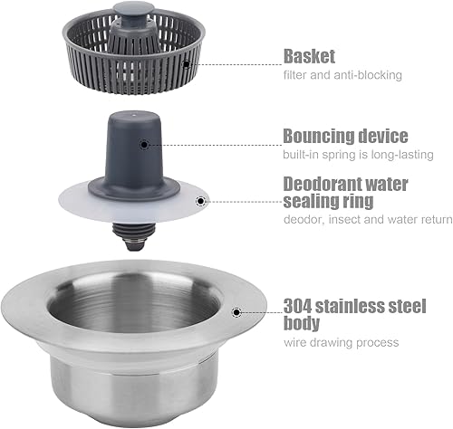 Miniatura 3 de Ayuda de fregadero de acero inoxidable 3 en 1, filtro de desagüe para fregadero de cocina, filtro antiobstrucción, tapón para fregadero de cocina,