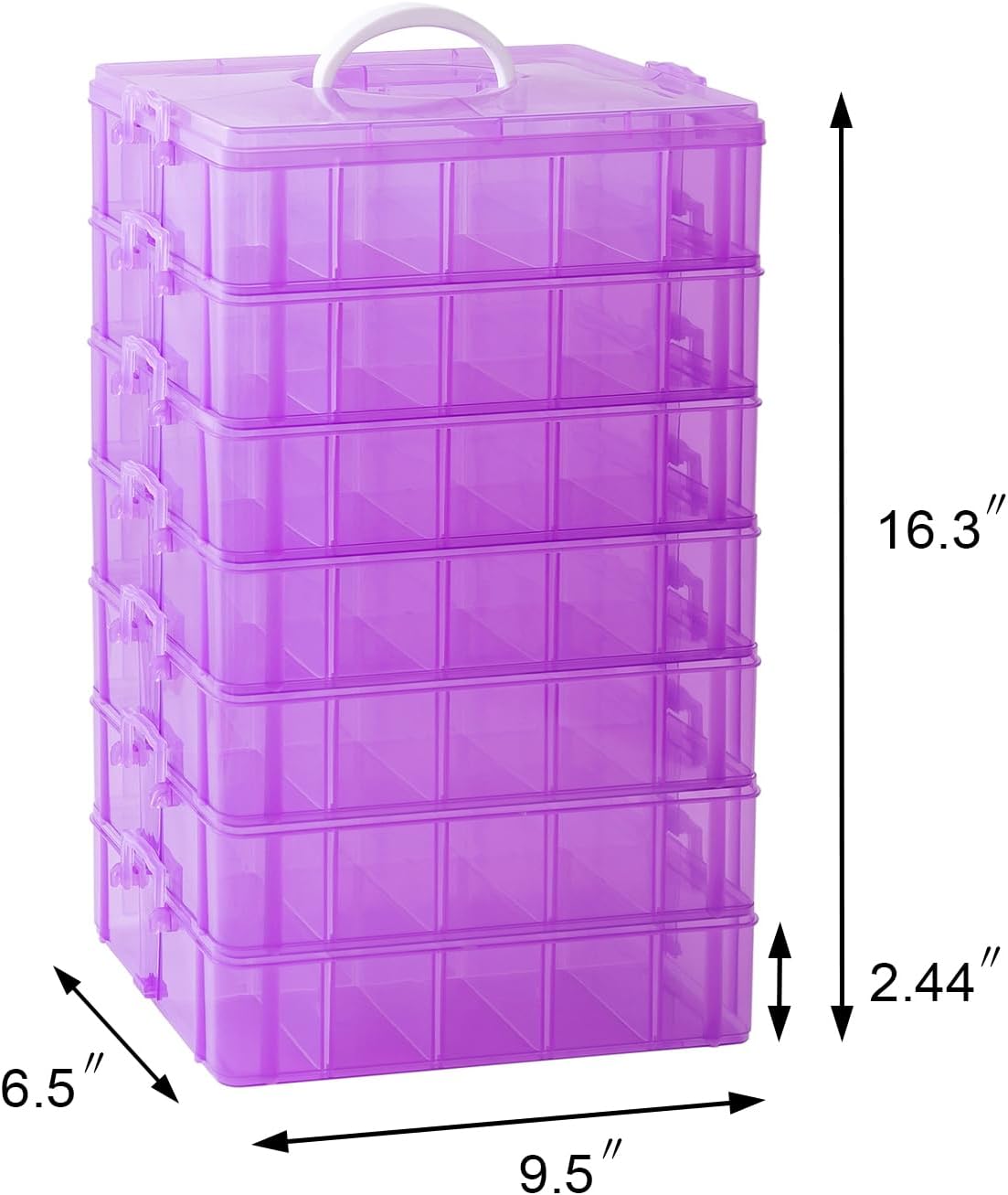 Gagee 7-Tier Craft Organizers and Storage,Bead Organizer Box with 70 Adjustable Compartments,Stackable Storage Containers for Arts and Crafts, Toy, Threads,Fuse Beads, Washi Tapes,Purple