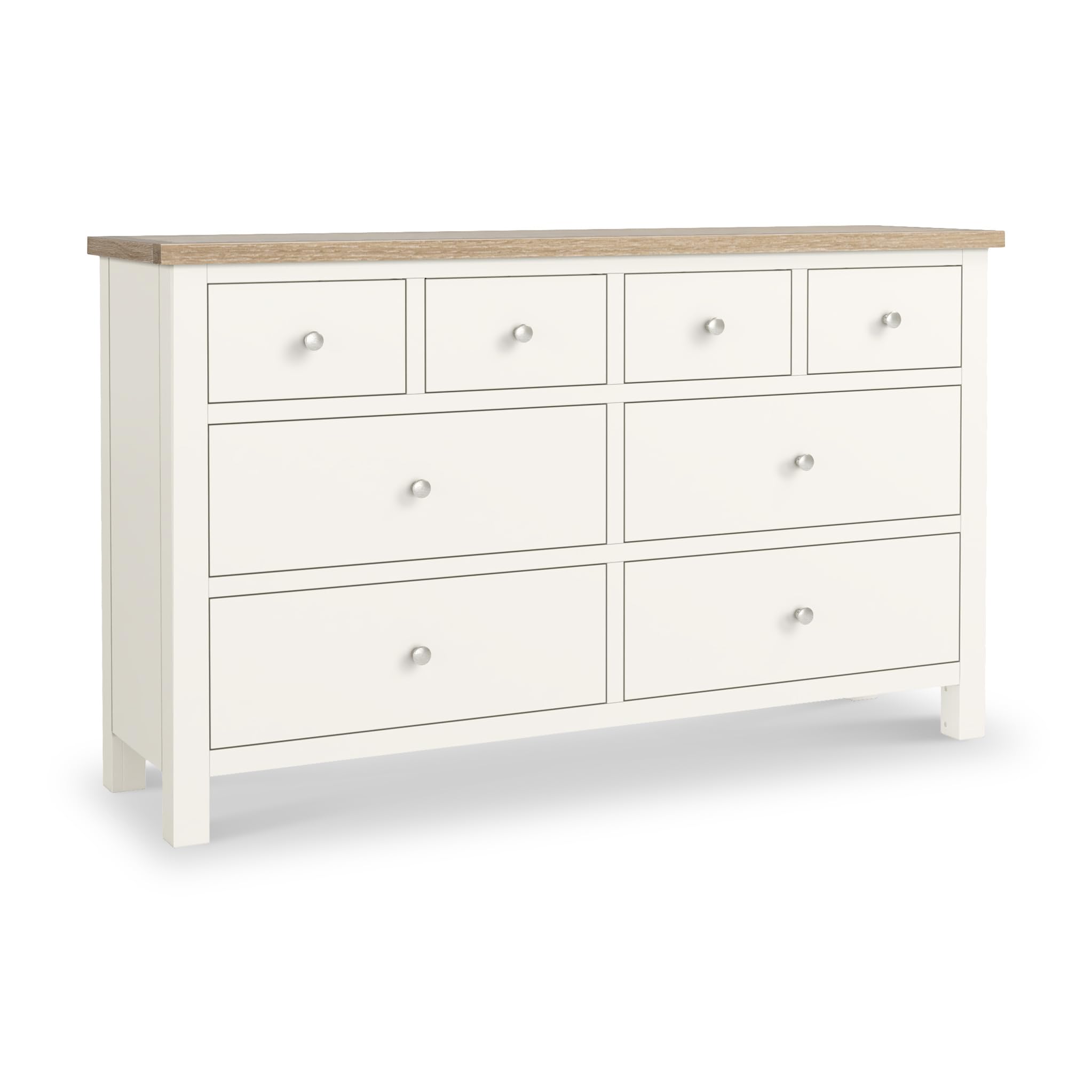 RoselandFurniture Farro Coconut White 8 Drawer Chest of Drawers with Washed Oak Top | Fully Assembled | Contemporary Painted Solid Wooden Large Bedroom Storage Dresser