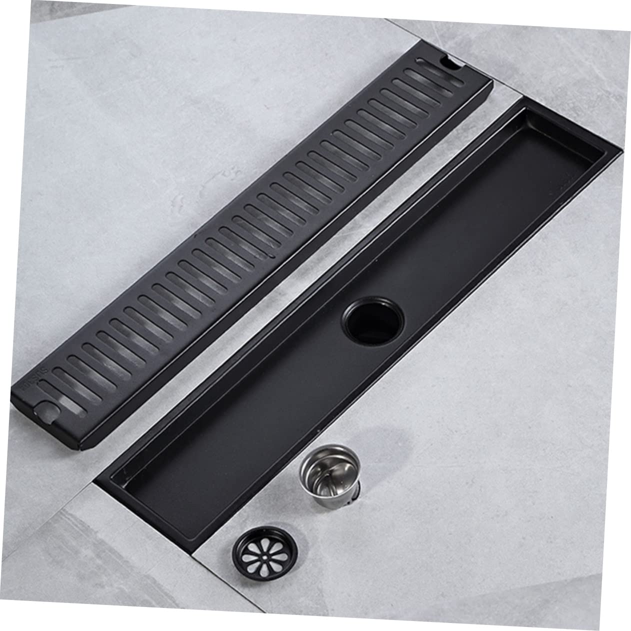Desagüe y Rectangular Negro de Acero Inoxidable de Suelo Drenaje Rápido Fácil Limpieza para Ducha y Piscina