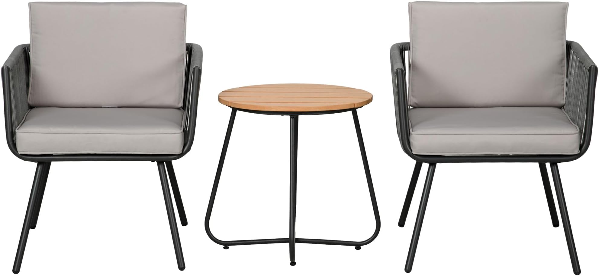 Ensemble Jardin 3 Pièces GIANTEX - Table Basse Verre & 2 Fauteuils En Rotin Avec Coussins | Noir Et Marron