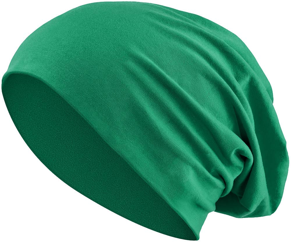 Balinco Jersey Cotton Elastic Long Slouch Beanie Unisex Hat Heather in 35 Assorted Colours (3) (Dark Green)