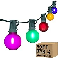 Vista 11 de Cadena de luces LED para exteriores de 50 pies con 22 bombillas LED G40 inastillables (2 de repuesto), luces colgantes para patio al aire libre