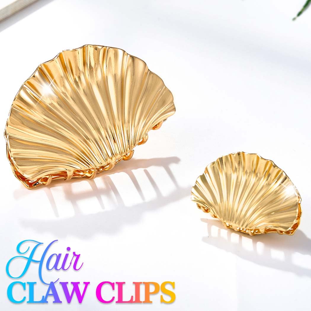 Reaky Seashell Claw Clips Gold Metal Hair Clip for Women (Pack of 2) (9.5 cm and 7 cm), 1 count (Pack of 2) - Image 2