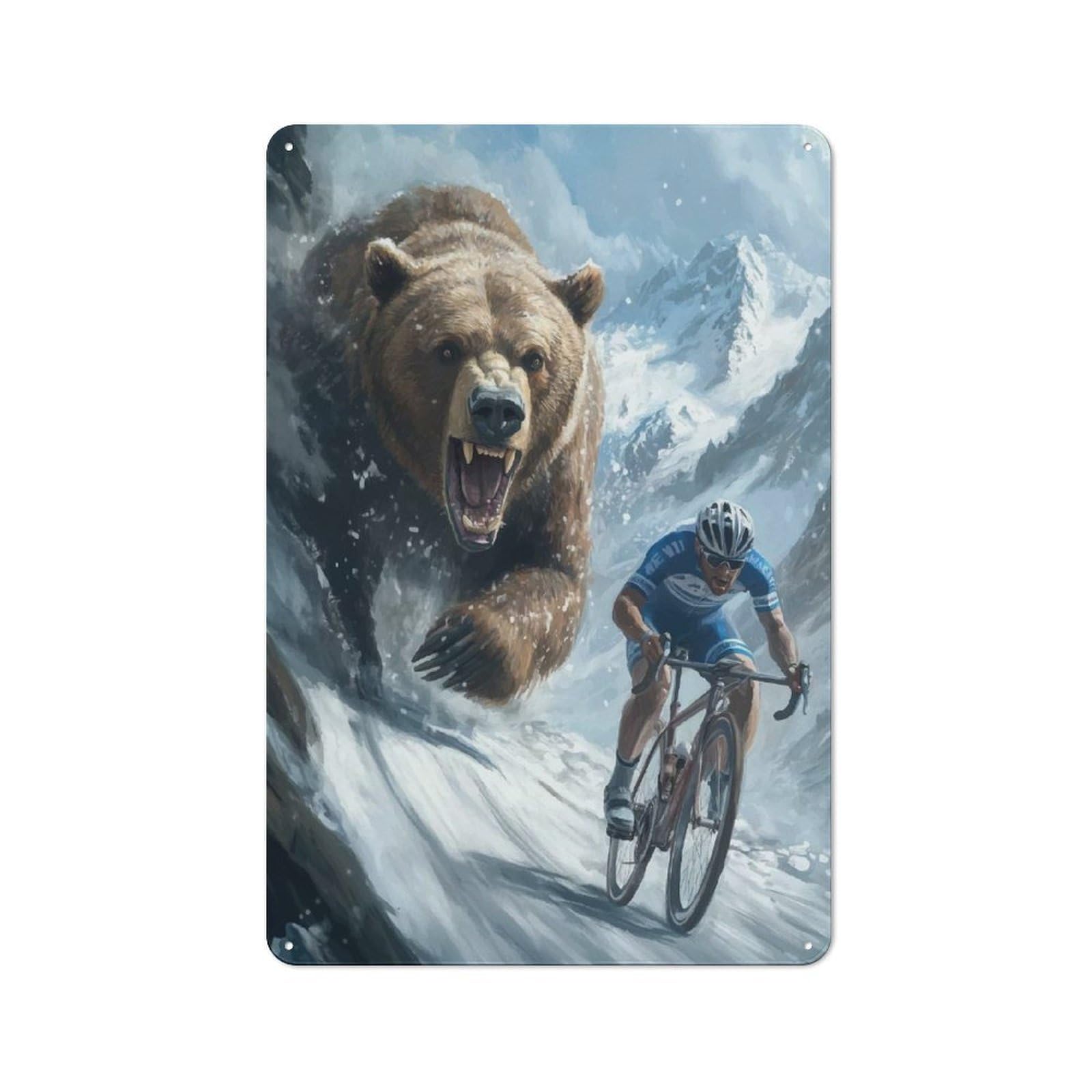 Junmoney Bear Chase Cycling Tin Wall Plaque 30X20cm With For Hallway Wall, With Clear Retro Wall Decor Character