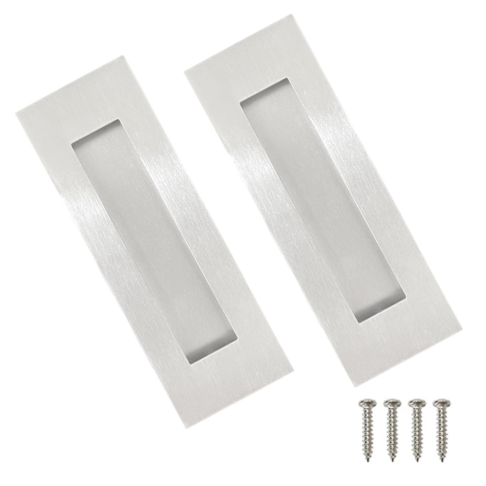 Recessed Finger Flush Pulls，Pocket Door Handles，for Sliding Barn Doors Handle, Bifold Doors Stainless Steel Rectangular Door Pulls Hardware (Silver, 6 Inch - 2p)