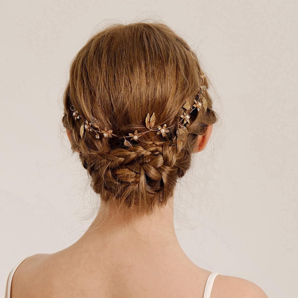 KAEGOUSY Gold Leaf Headband for Women Gold Leaf Headband Pearl Headpiece Leaf Girl Headpiece Leaf Hair Vine Leaf Wedding Hair Accessories for Kids Girl Women - Image 2