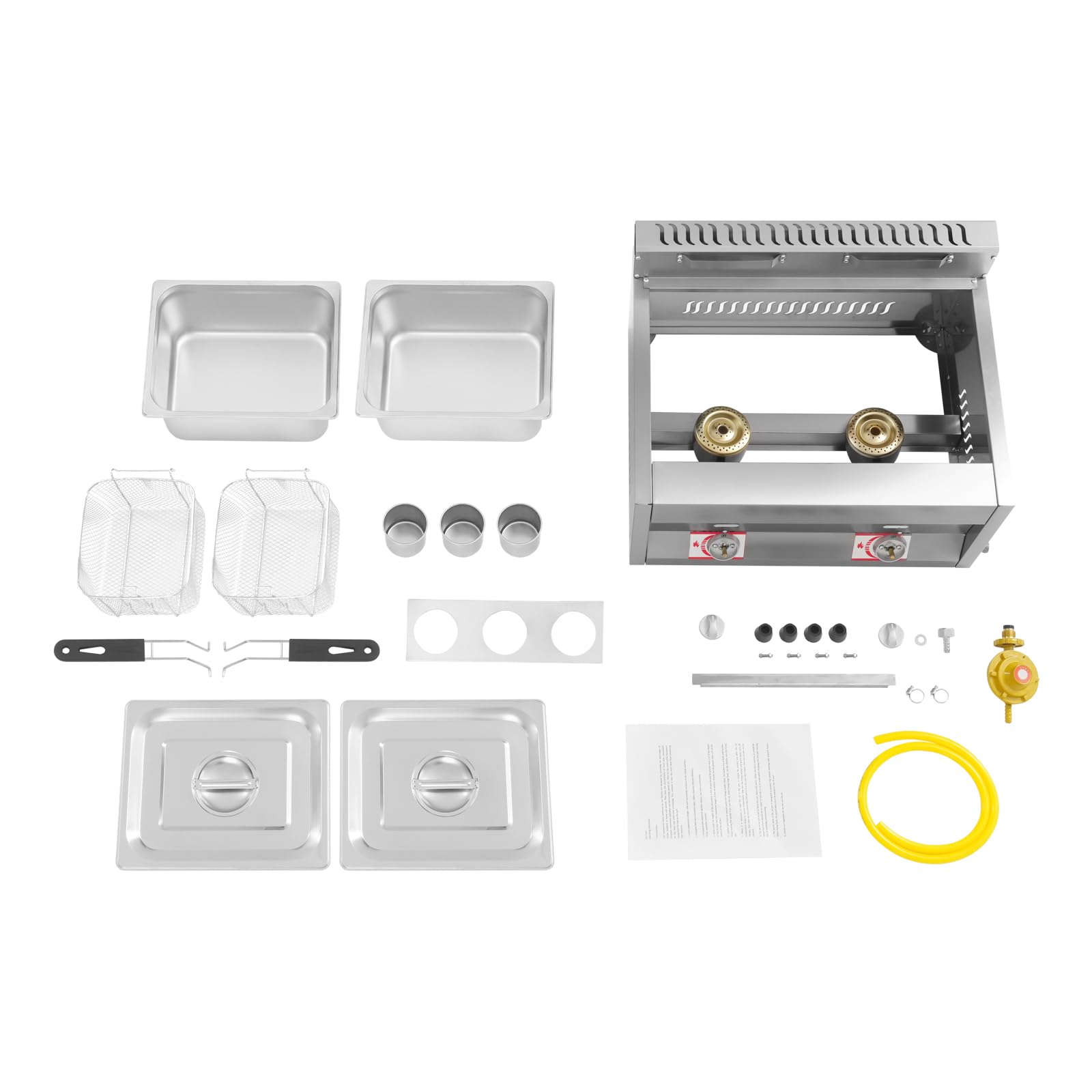 Friggitrice a gas doppia con 2 cestini, friggitrice a propano in acciaio inox, intervallo di temperatura 50-380 °C, friggitrice a gas con 3 contenitori per spezie per famiglie, ristoranti, spuntini