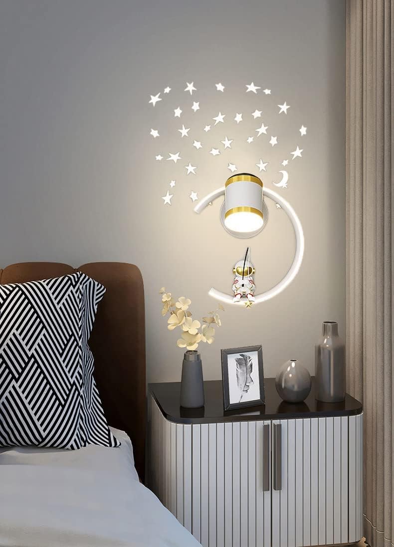 KZT Aplique Pared con foco LED Interior Regulable Lámpara de Pared Infantil Moderna Lámparas de cabecera Astronauta Creativo Luz de Pared para habitación de bebé Dormitorio Niños cabecera Salón, 12W