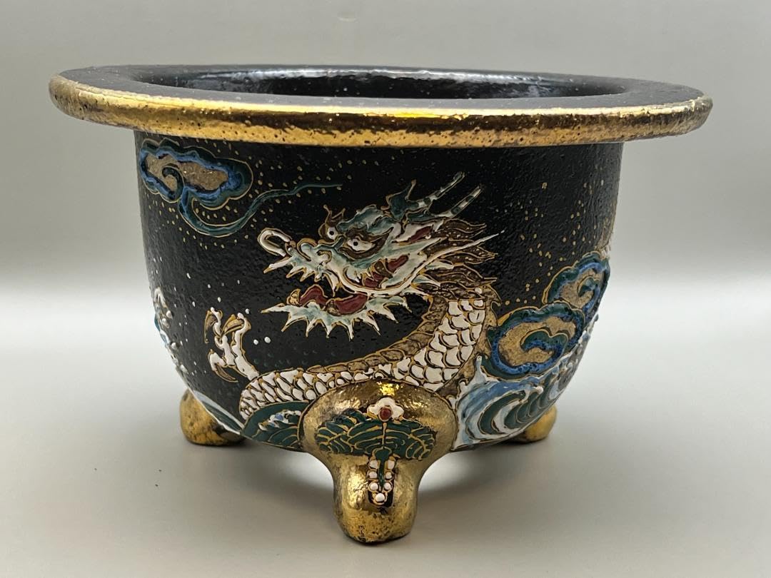 Amazon.co.jp: 海薩摩焼 蘭鉢 龍山作 最高級金彩龍文大ラン鉢 植木鉢  