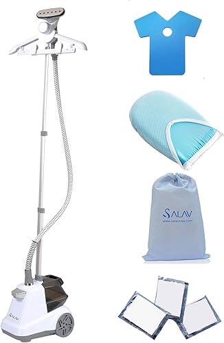 SALAV X3A - Vaporizador de ropa comercial de tamaño completo resistente con pedales y tanque de agua extragrande de 3 litros (101.5 onzas) (blanco)