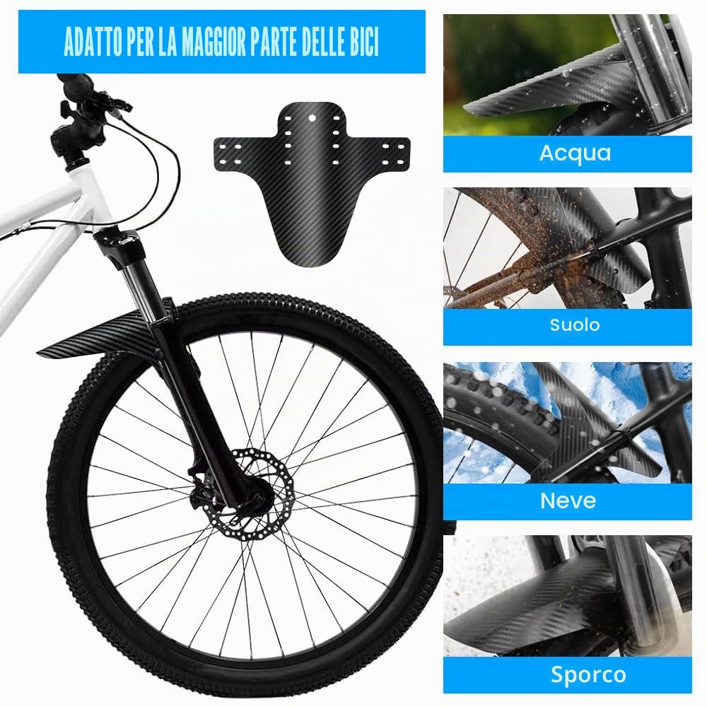 4 Pezzi Parafango MTB,Parafango Bici in Fibra di Carbonio, Mud Guard con 20 Fascette Cavi, Parafanghi Anteriori e Posteriori Universali per Mountain Bike, per Ciclismo/Corsa/Mountain Bike