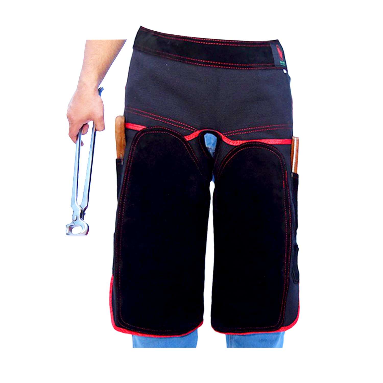 EQUESTRIAN STORE Delantal de herradura de 65 cm, de piel de herrador, delantal de piel auténtica de ante para herradores, para el cuidado de los cascos, delantal ajustable,, Marrón chocolate y negro,