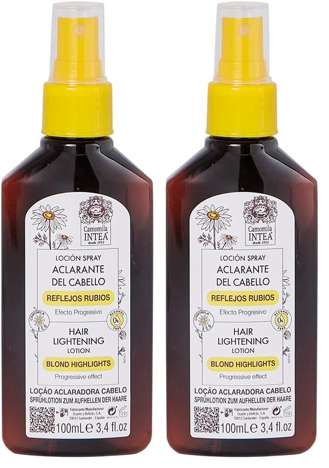 Camomila Intea – Loción Reflejos Rubios Aclarador de Cabello Rubio - Sin Alcohol – Con extracto natural ecológico de manzanilla que aclara y protege el cabello - 100 ML (Paquete de 2)