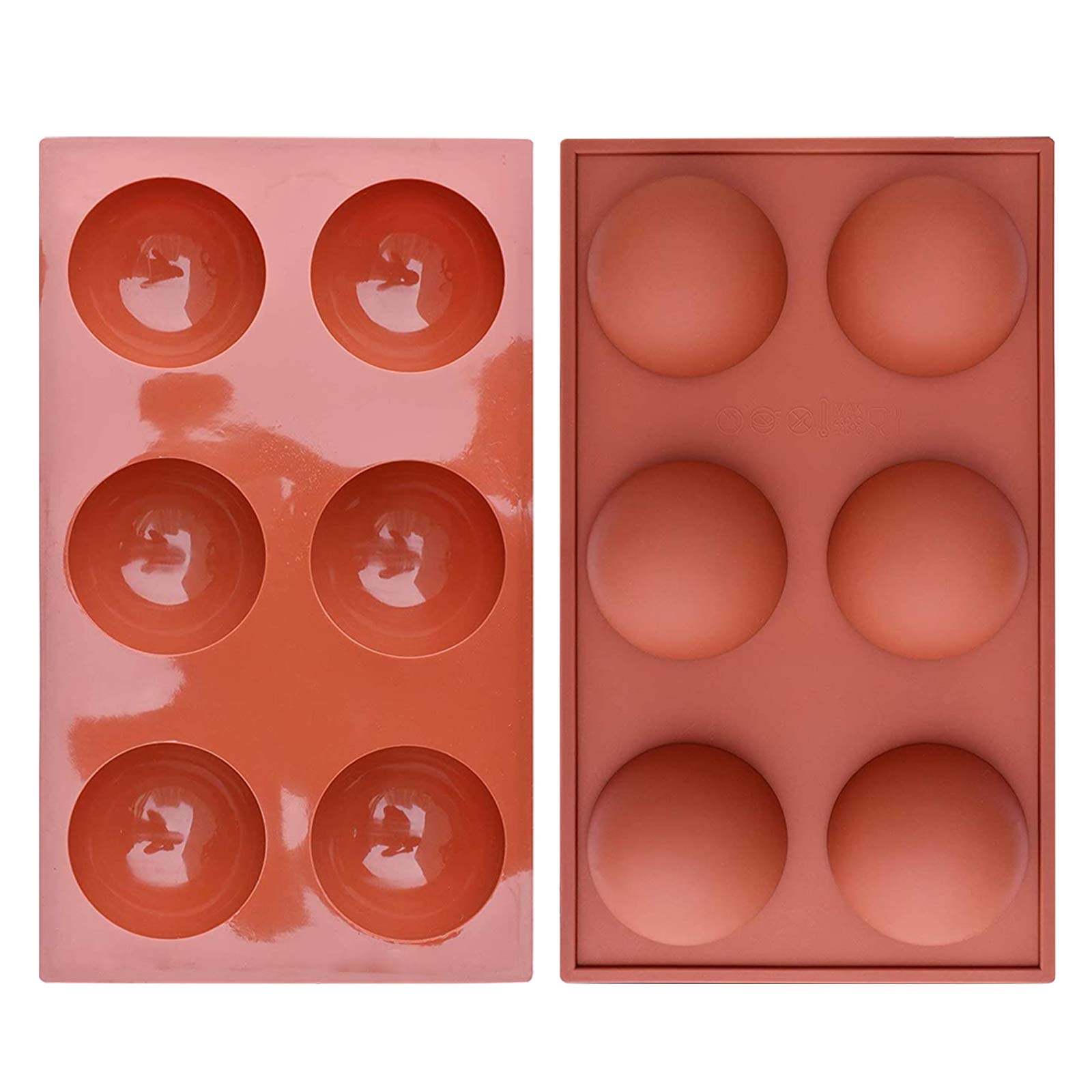 tiosggd 2 Pack 6-Cavity Semi Sphere Easy Clean Silicone Mold, Baking Mold for Making Hot Chocolate Bomb, Cake, Jelly, Dome Mousse