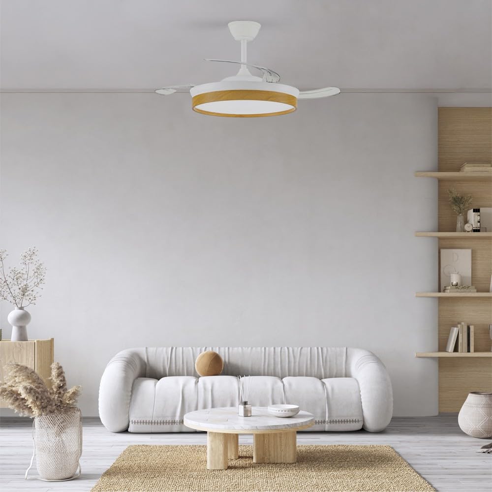 wonderlamp - Ventilador de techo silencioso con aspas retráctiles, Ventilador de techo con Luz Cosmatos 45W CCT Dim 3000-4000 - 5000K, 4400lm