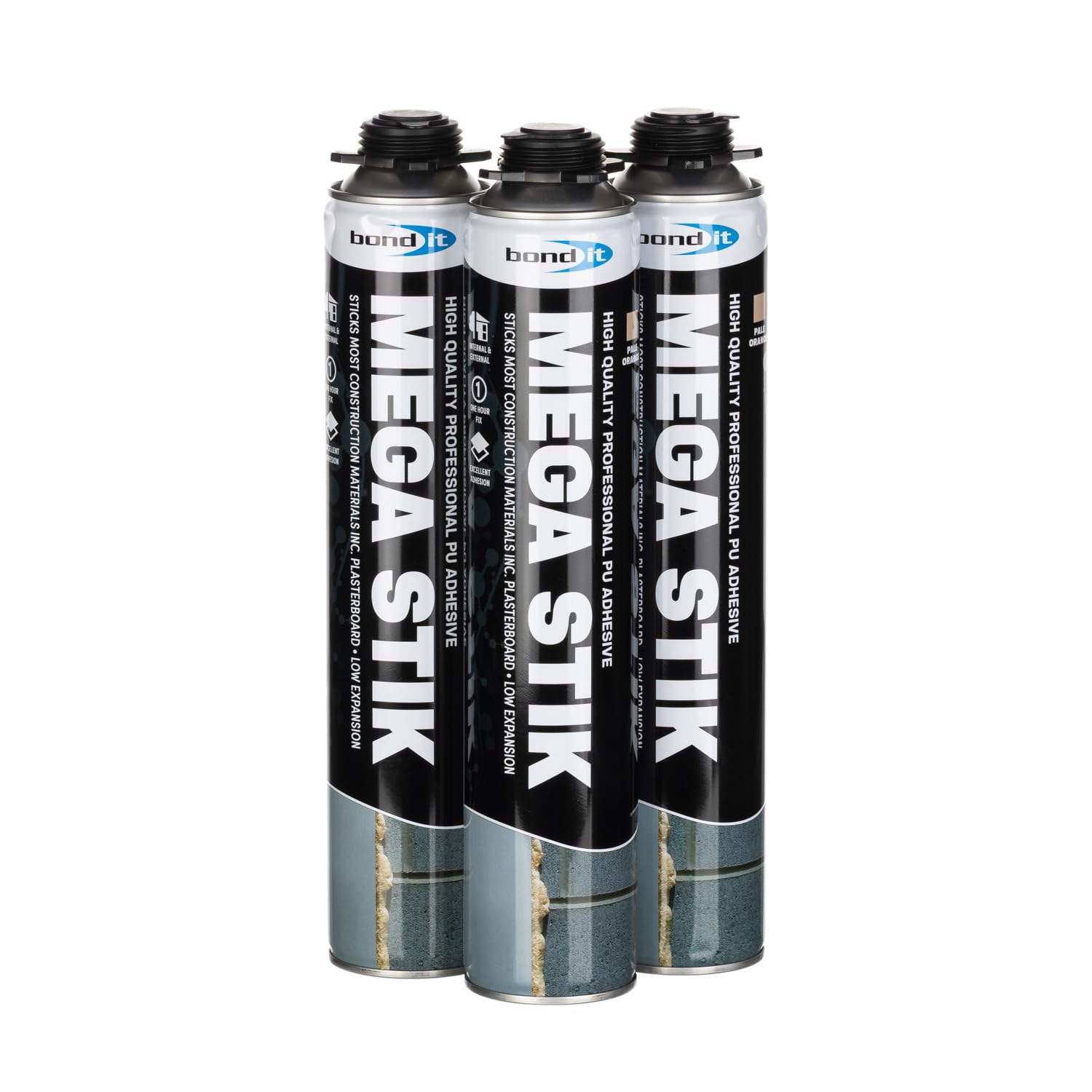 Bond-It Mega Stik PU Adhesive Foam 750ml | Plasterboard Adhesive, Insulation Board Adhesive, No Mess Construction Foam (Box of 3)