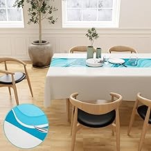 Oilcloth Tablecloth Washable Oilcloth Tablecloth for Party, Outdoor, Dining Table, Dinner, Coffee Table, Kitchen (Streamer White & Blue, 120 x 140cm)
