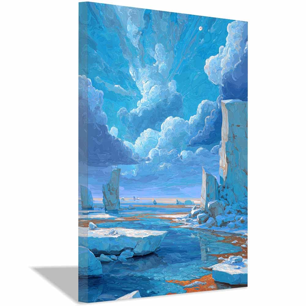 PUQAAEO Arte de pared en lienzo Paisaje de nubes decoración abstracta moderna para habitación,para baño,sala de estar,dormitorio,oficina,pasillo,（verde-70x100cm Enmarcado