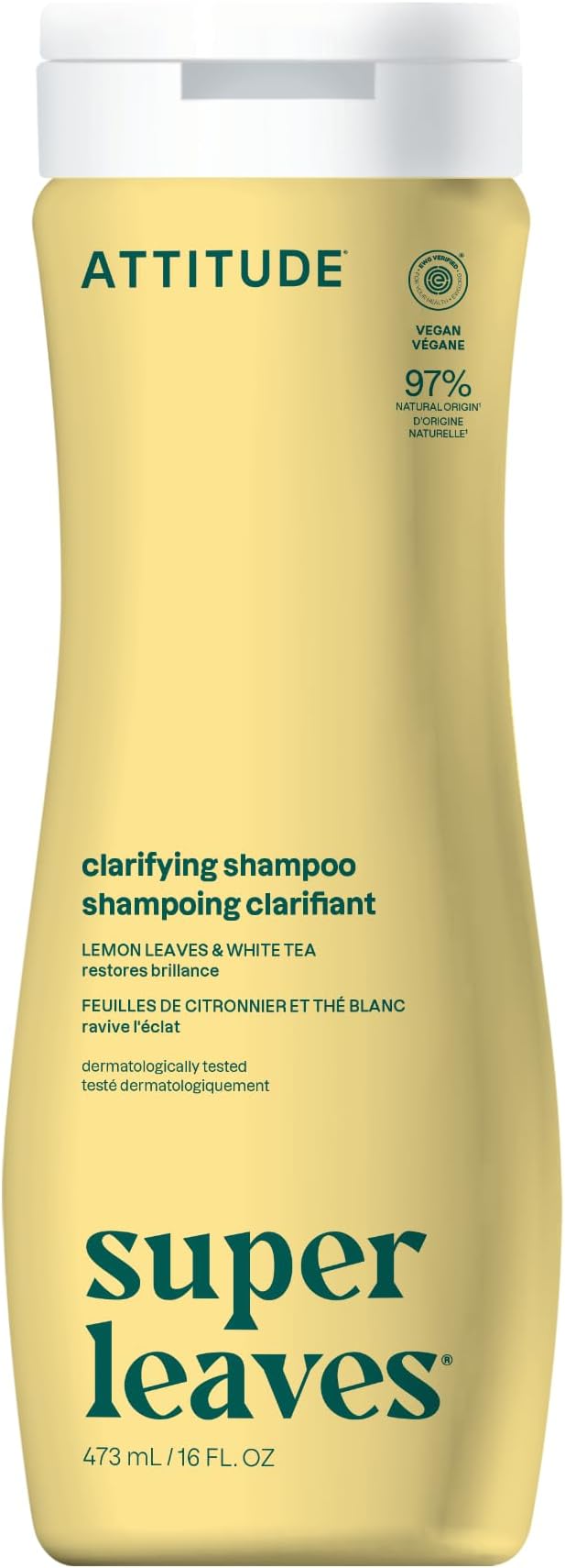 Clarifying Hair Shampoo, EWG Verified, Restores Shine, Naturally Derived Ingredients, Vegan and Plant Based, Lemon Leaves and White Tea, 473 mL