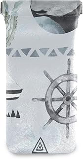 HUSSRITY Eyeglasses Case Palm Sailboat Seaweed Sunglasses Pouch Soft PU Leather Squeeze Top Eyeglass Holder Portable Glasses Case For Women Men