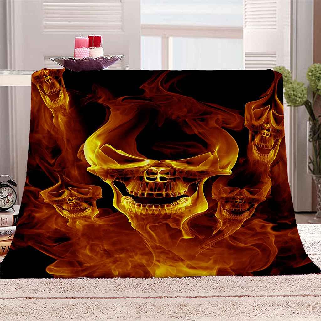Couverture flanelle crâne flamme d'halloween idée cadeau plaid sofa