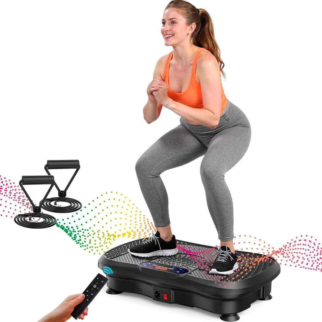 Vibration Plate Exercise Machine with Resistance Bands and Remote, Full Body Workout Platform for Weight Loss, Toning, Home Gym-image-22
