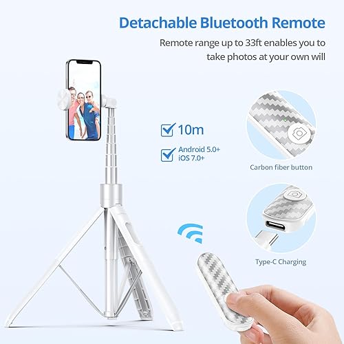 Miniatura 21 de ATUMTEK Trípode para selfie stick de 65 pulgadas, todo en uno, extensible con control remoto Bluetooth, rotación de 360° para iPhone y Android, Negro