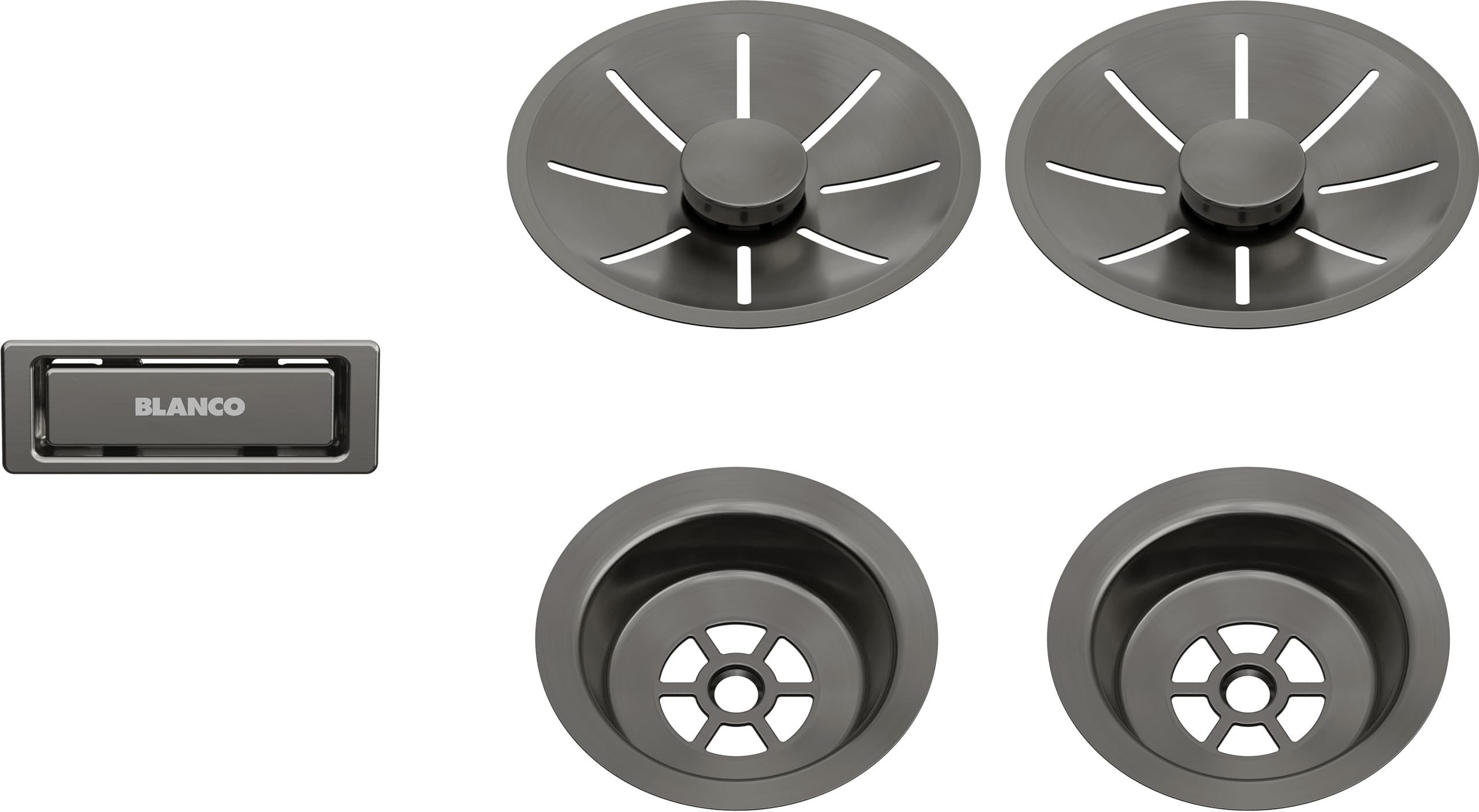BLANCO Waste and Overflow Set for Double Bowl | Satin Dark Steel