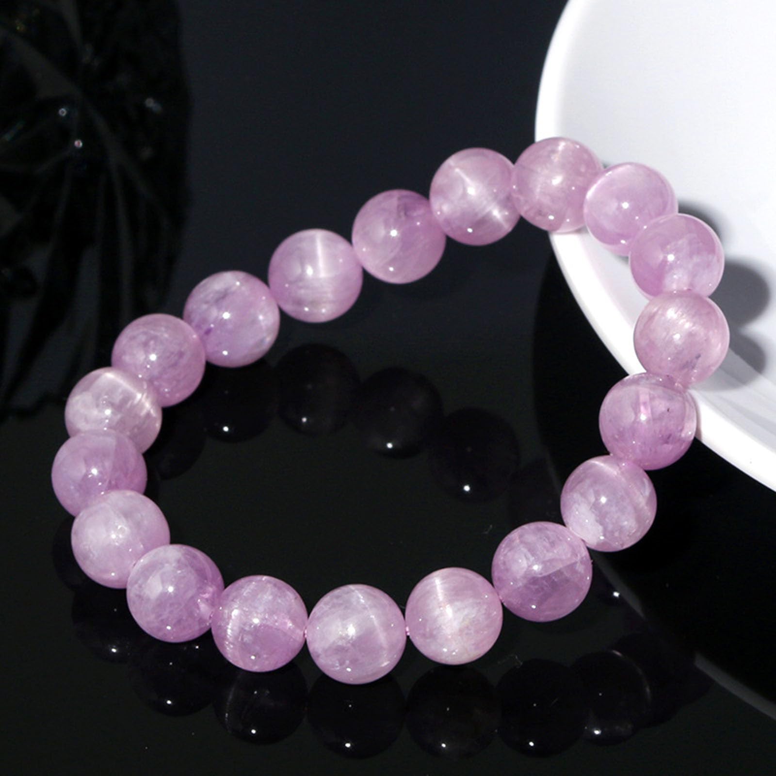 Pulsera de Cristal, Cuentas Redondas de Cristal Natural, Pulseras elásticas Piedras Preciosas moradas for meditación, sanación, Equilibrio, Reiki, 9 mm(15mm)