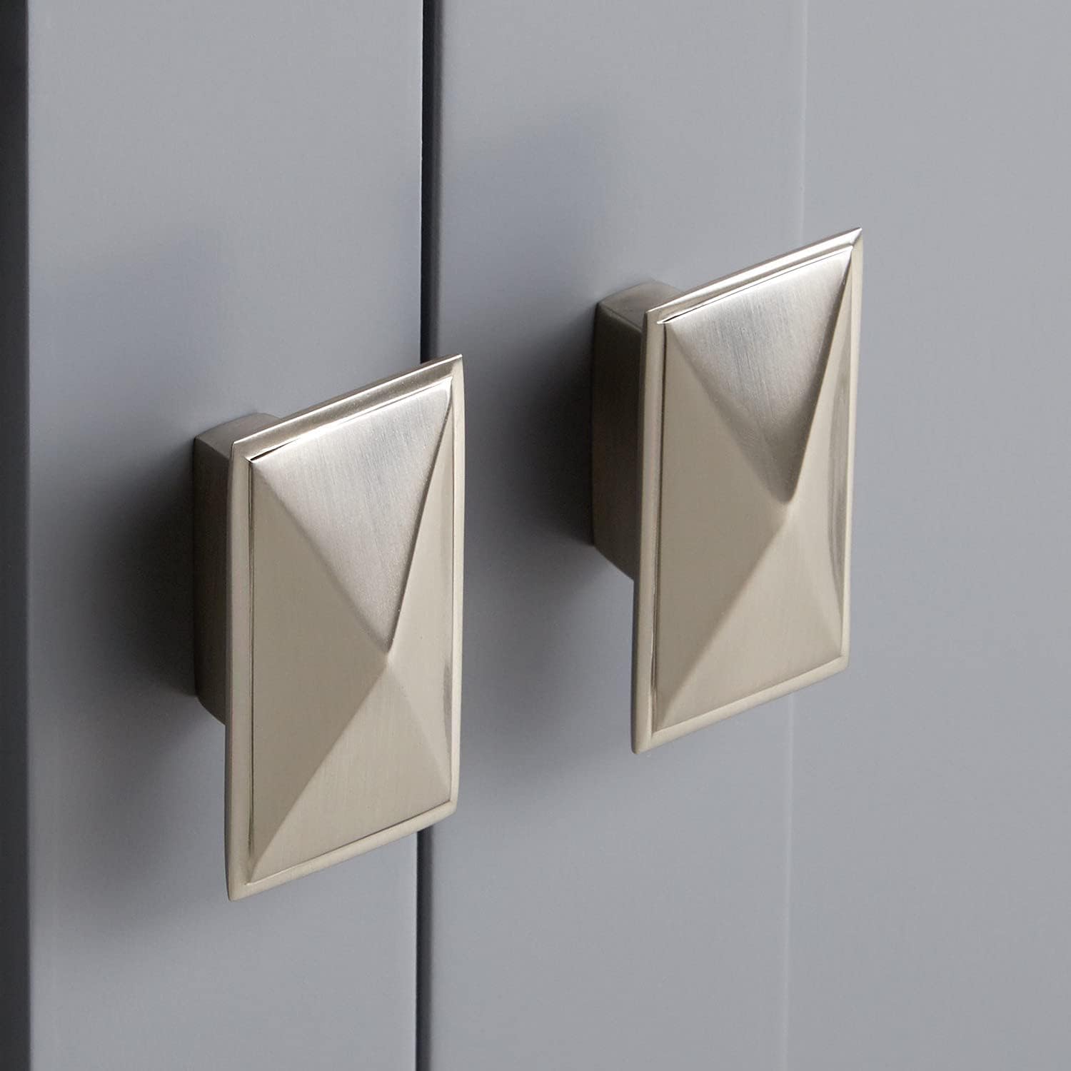 trust4care 4-Pack of Brushed Nickel Rectangle Kitchen Cabinet Knobs Pulls, Satin Nickel Dresser Handles Silver Drawer Handle for Modern Bathroom Closet Furniture Door Decorative Knob