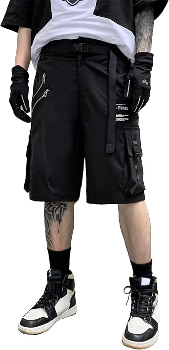 Techwear Shorts Mens Cargo Cyberpunk Hip Hop Japanese Streetwear Tactical Summer Beach Pants