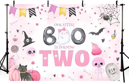 Miniatura 8 de MEHOFOND Telón de fondo de Halloween para el primer cumpleaños de Halloween de 7 x 5 pies para niñas, espeluznante pancarta de una foto con texto en