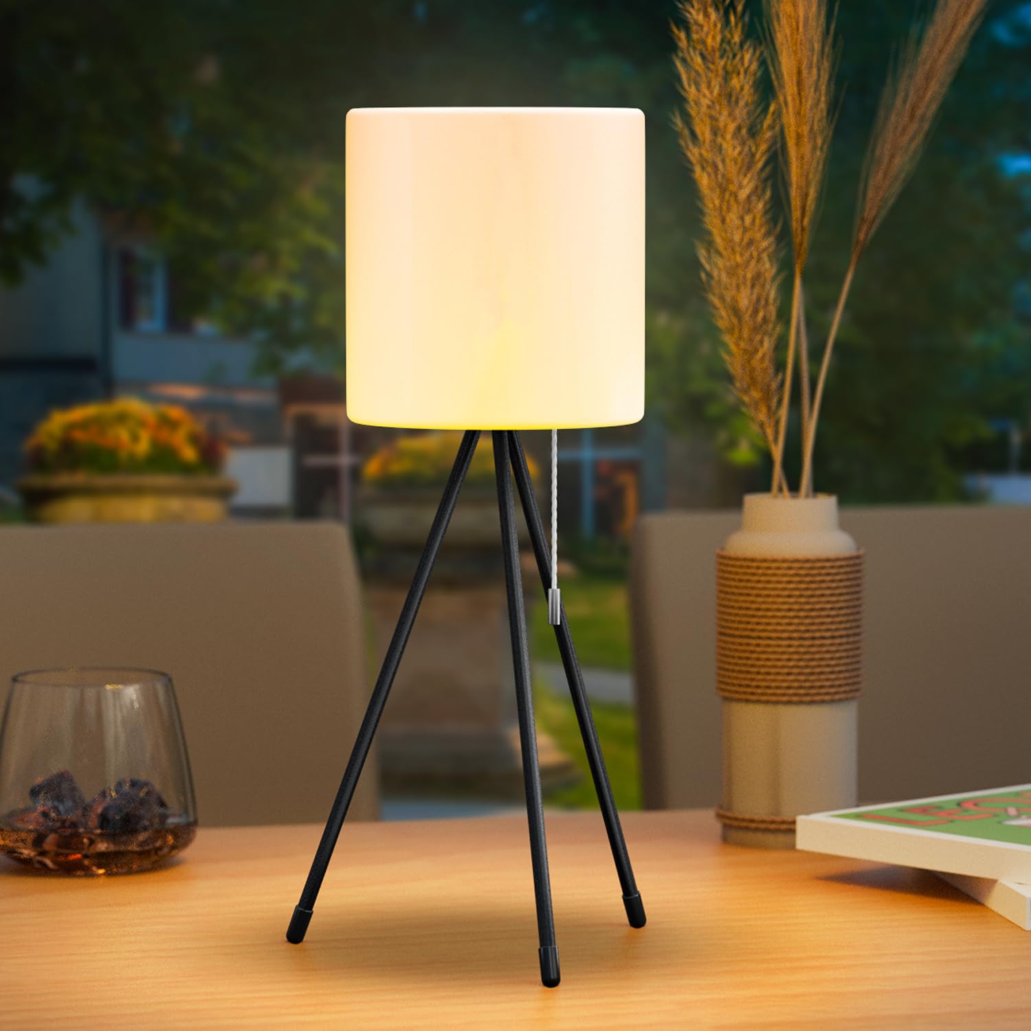 POWERBEAUTY Outdoor Table Lamp, Dimmable Warm White Table Lamp with RGB LED, Rechargeable Table Lamp, Wireless IP44 Waterproof, Small Floor Lamp for Patios, Garden, Living Room