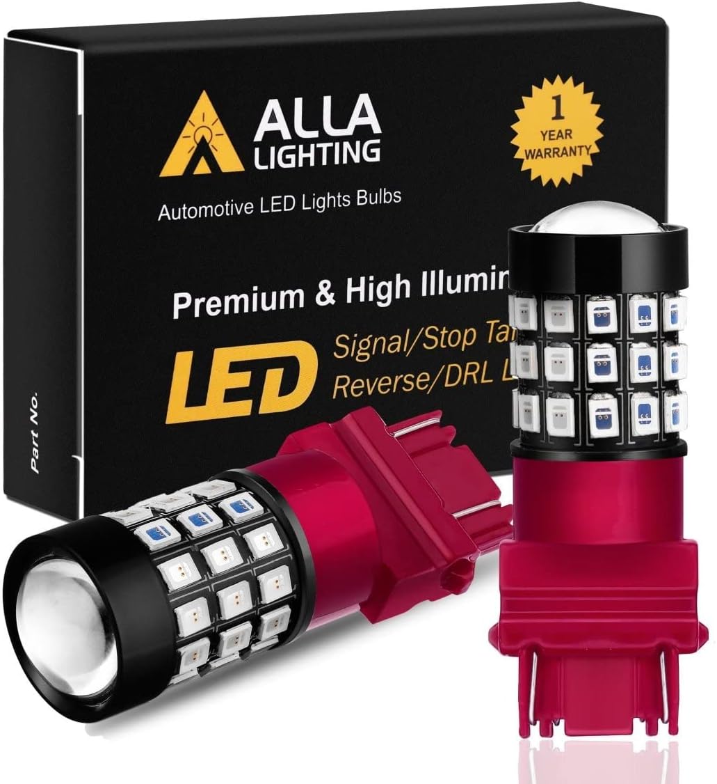 Alla Lighting T25 3156 3157 LED Turn Signal, Back-up Reverse, Brake Tail Lights, Super Bright 2835-SMDs (Red)