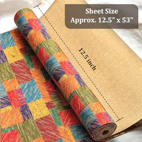 Image of SorenCut Cork Fabric Roll 12 x 52 Inch - Colorful Squares Print Cork Leather Fabric for Earrings, Bow Making, Bags, Wallets & DIY Sewing Projects - Vegan Leather Alternative Craft Sheet