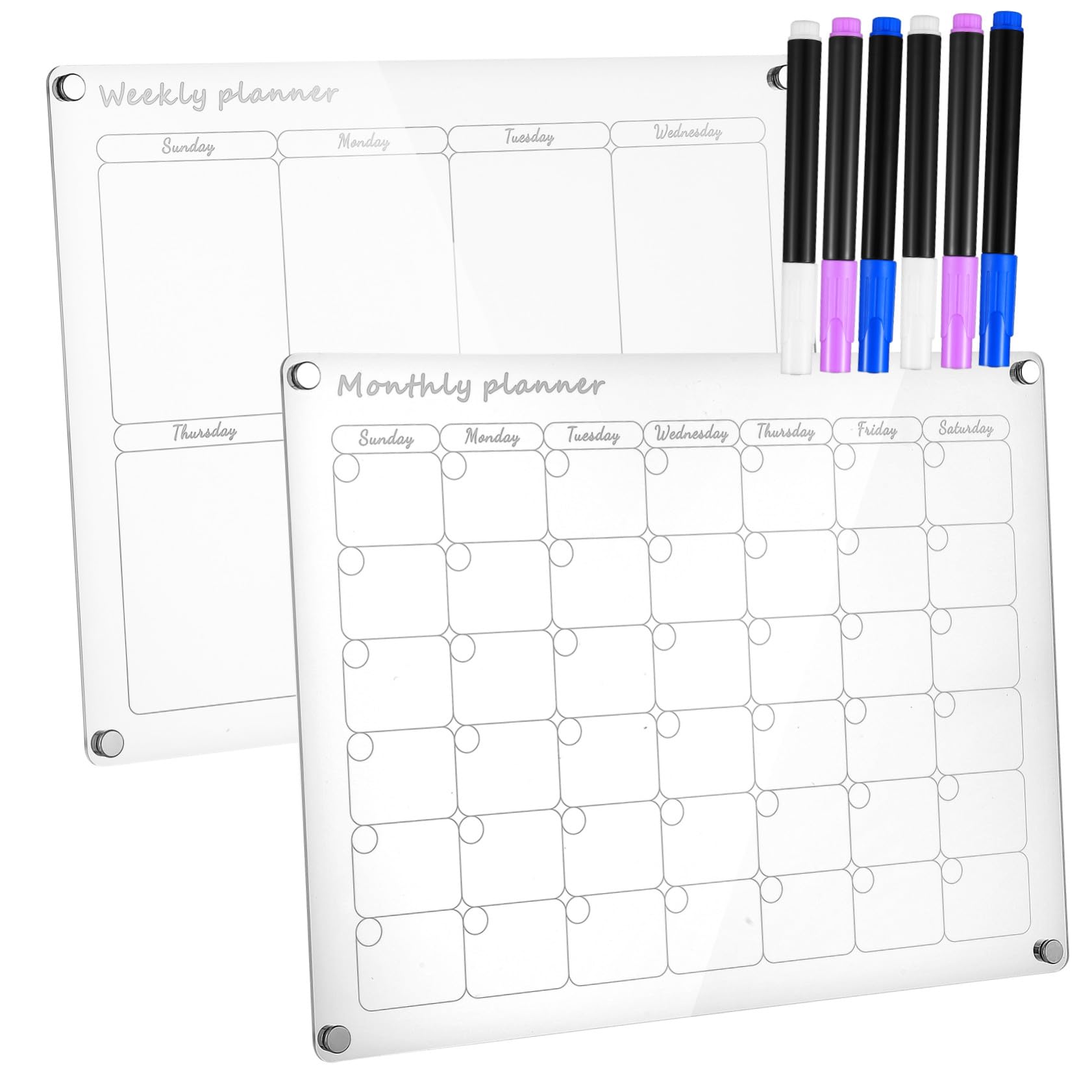 Artibetter Transparente Acryl Planungstafel 400x300mm mit Wochen und Monatsplaner Rutschfest Magnetisch Whiteboard zur Termin und Listenplanung für Küche Büro Familie
