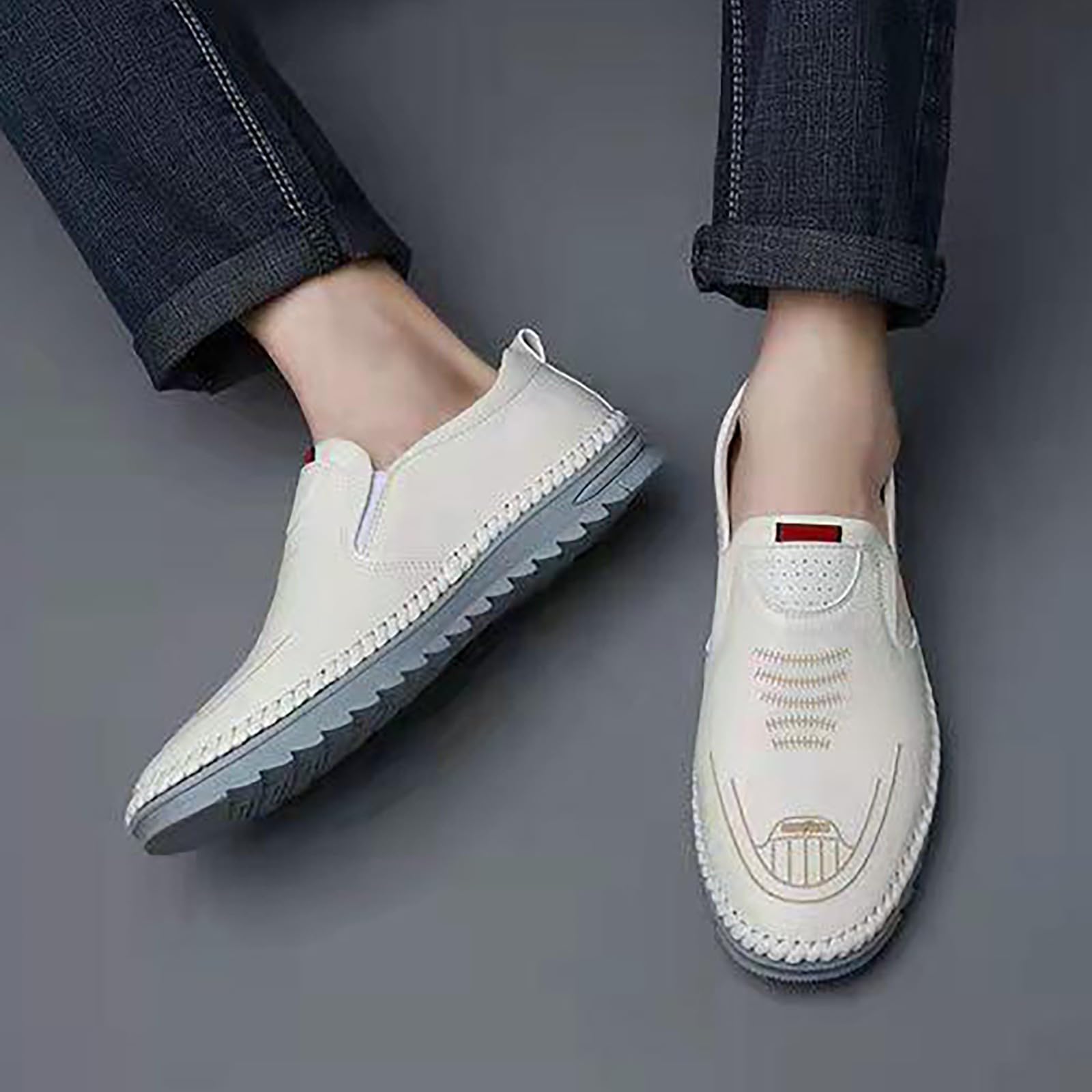 Lederschuhe Herren Elegant, Mokassins Herren Slip On Atmungsaktiv Herrenschuhe Lässig Alltag Lackschuhe Flache Anzugschuhe rutschfest Sohle Walkingschuhe Breit Businessschuhe