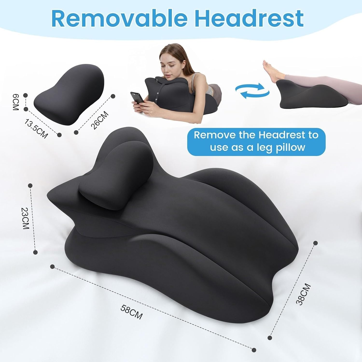 Memory Foam Wedge Pillow, Multi-Position Support Pillow for Adults, Ergonomic Prone Pillows with Removable Cover for Sleeping, Reading, Acid Reflux, Back,Neck, Legs Elevation JG5-1224